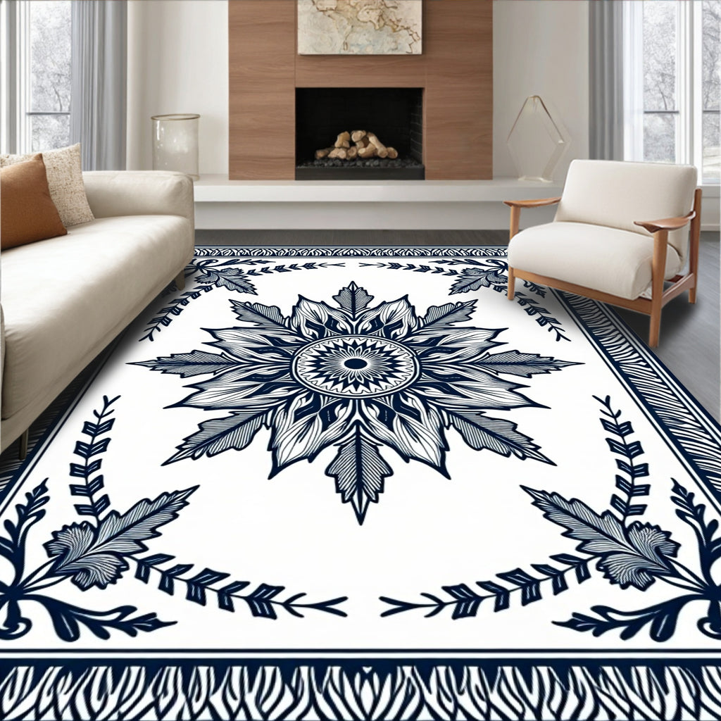 Intricate Floral Starburst Mandala Design Rug