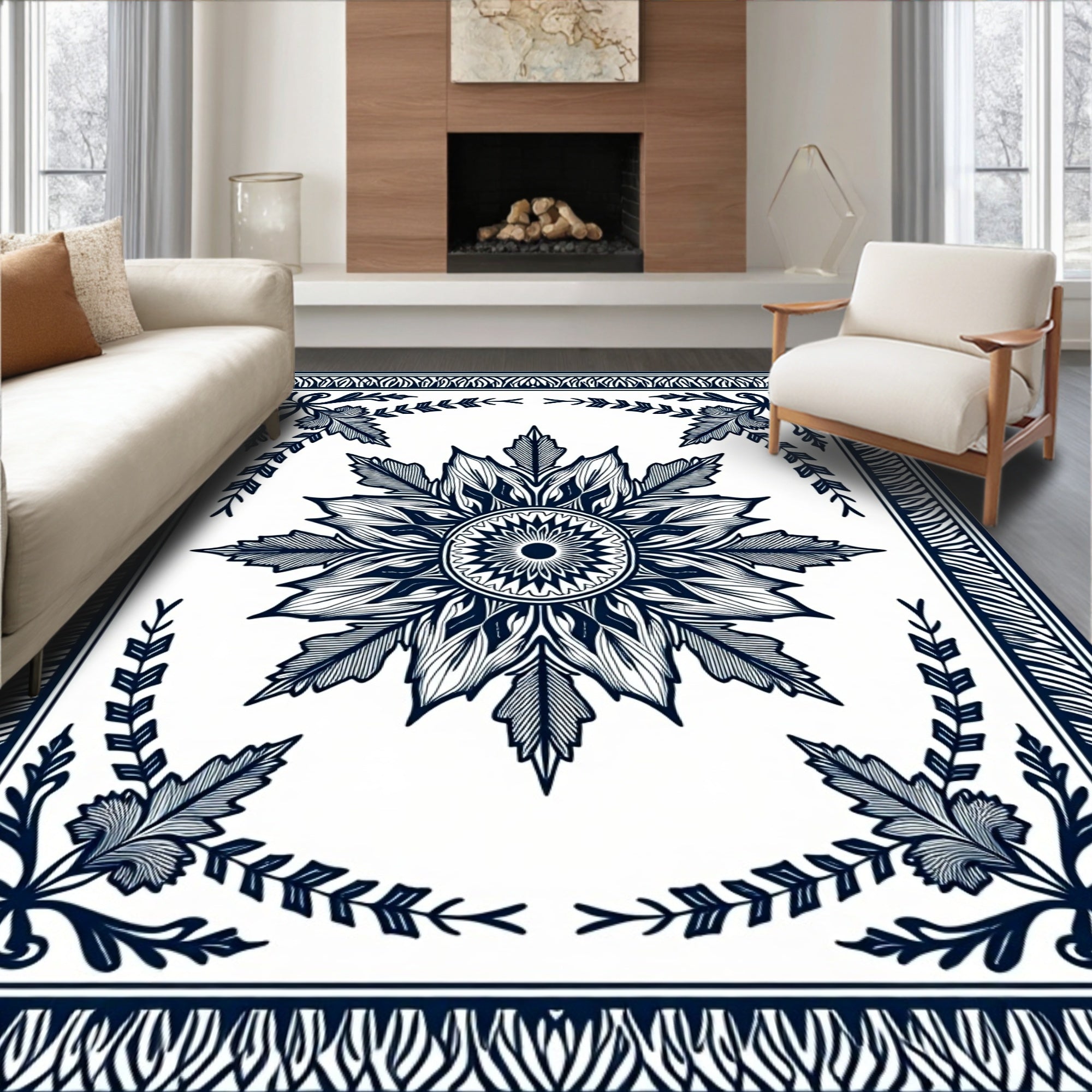 Intricate Floral Starburst Mandala Design Rug