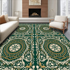 Intricate Medallion Green Gold Pattern Rug