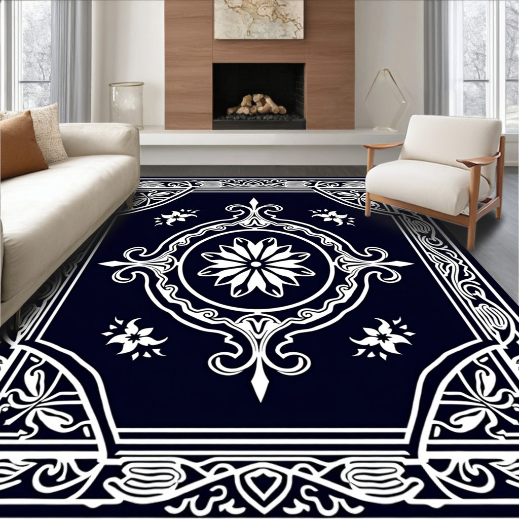 Elegant Floral and Scrollwork Motif Rug