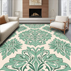 Elegant Teal Cream Damask Pattern Rug