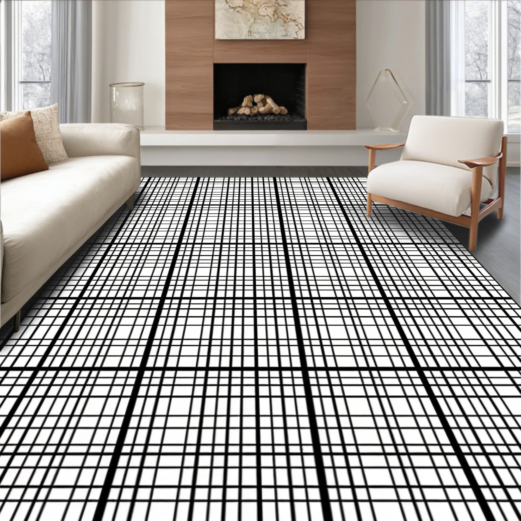Bold Plaid Patterned Lines Rug