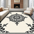 Classic Black White Medallion Pattern Rug