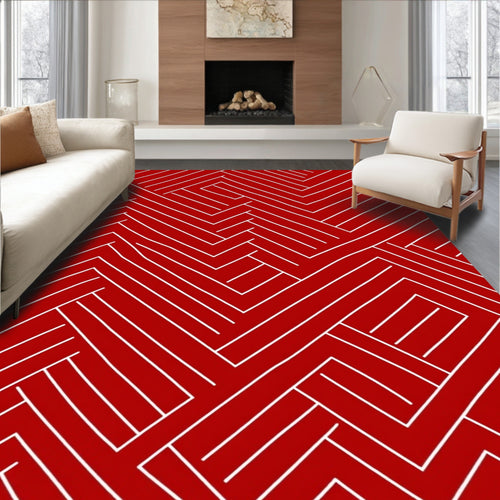 Abstract Red Interlocking Lines Rug
