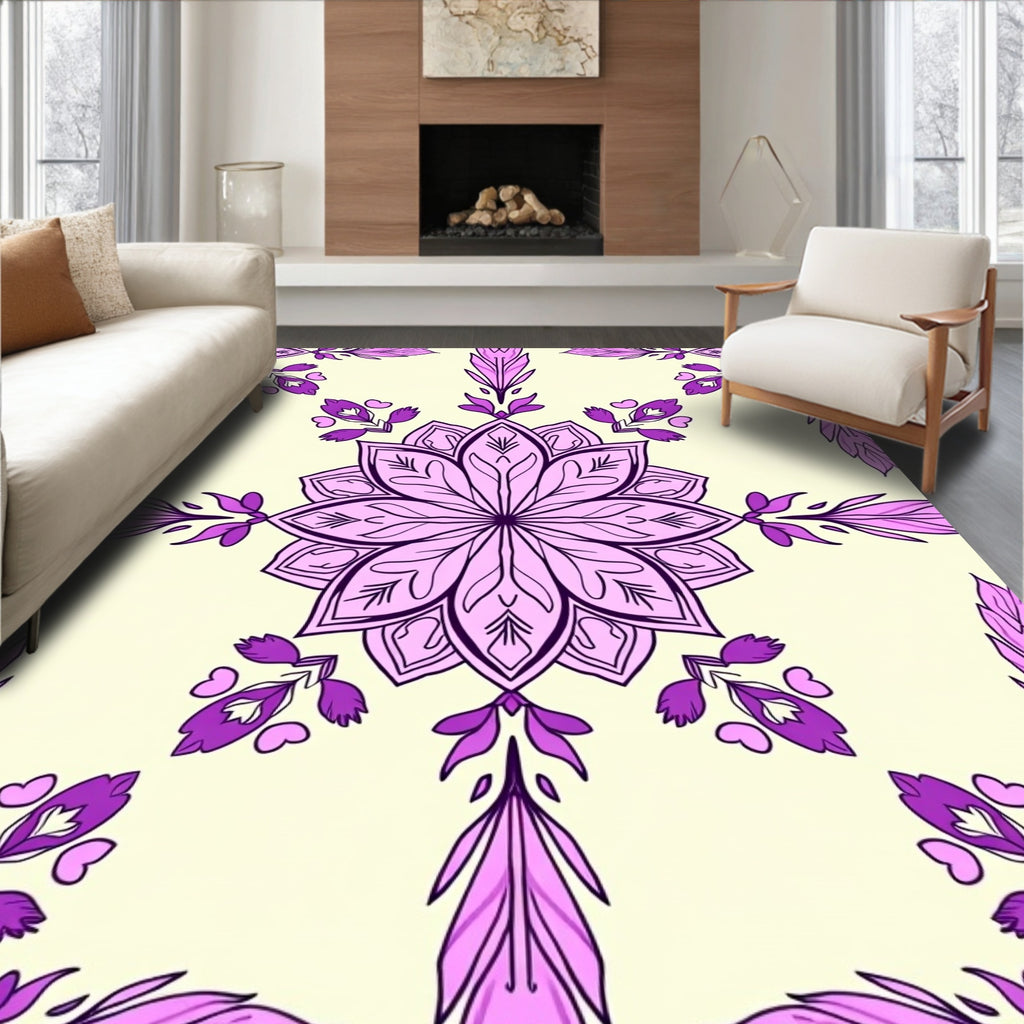 Luxe Purple Floral Mandala Art Rug