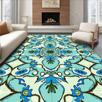 Blue Floral Scrollwork Pattern Rug