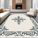 Ornate Floral Scrollwork Framed Rug