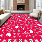 Red Snowflake Mitten Scattered Elements Rug