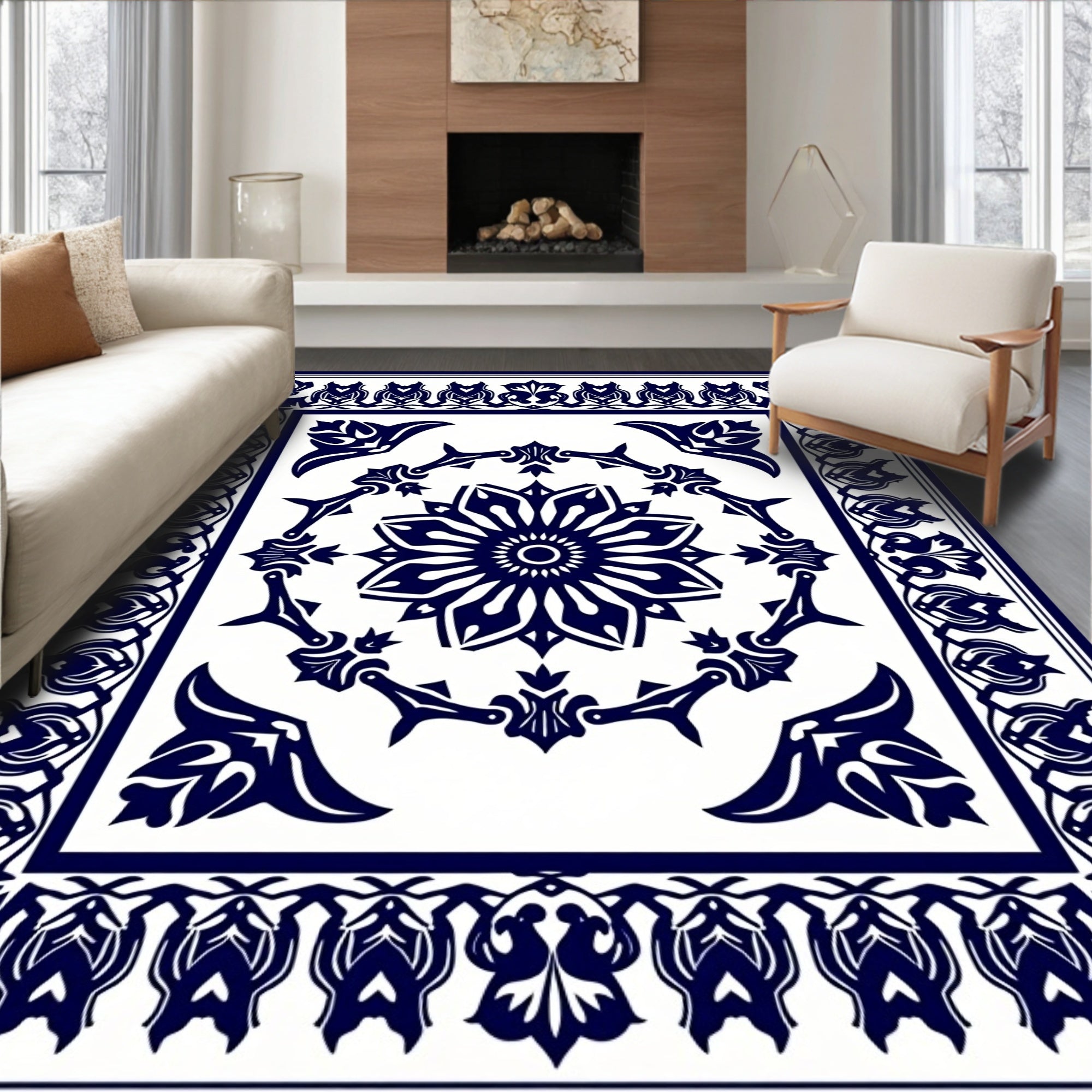Classic Circle Floral Tile Pattern Rug