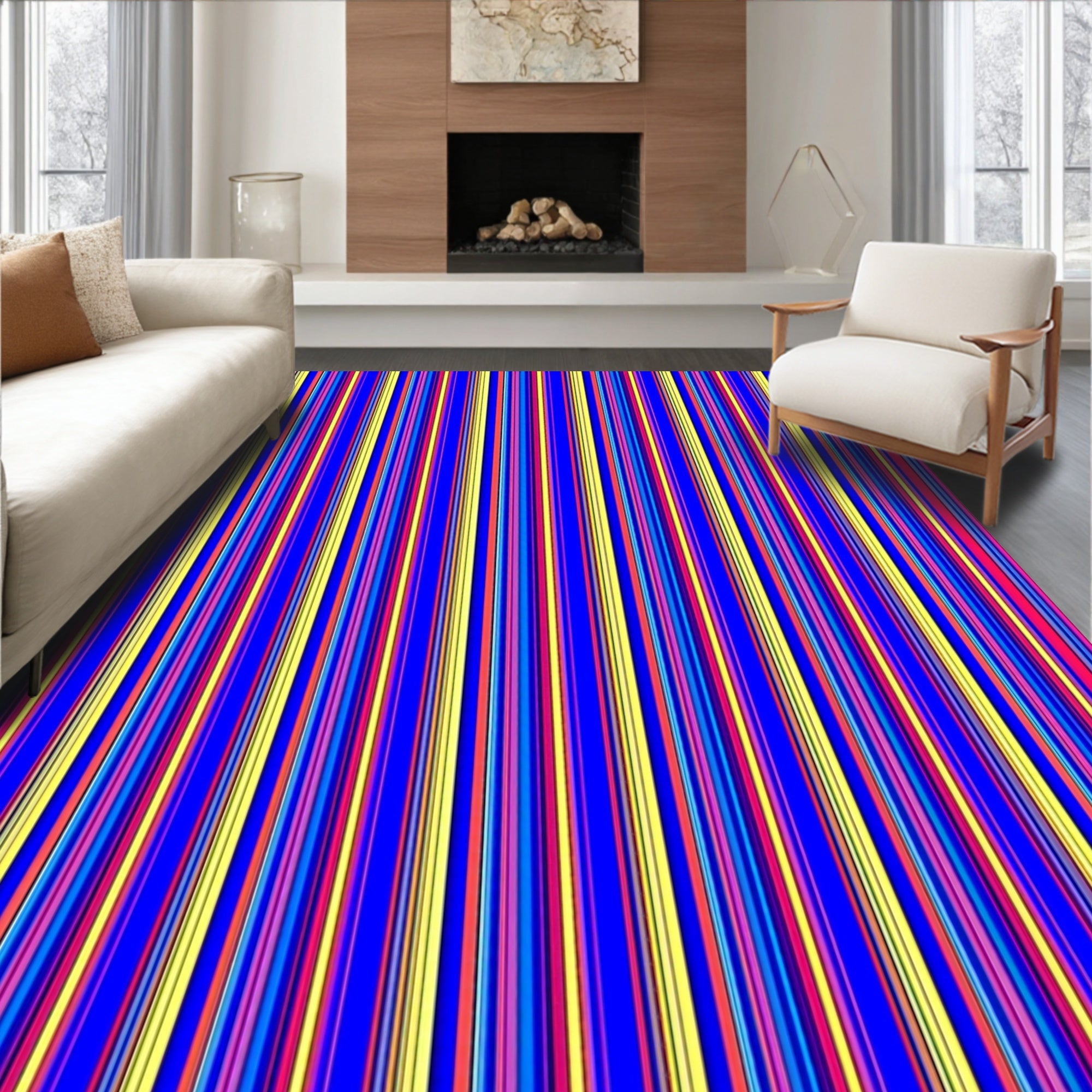 Vibrant Multi Color Striped Pattern Rug
