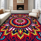 Vibrant Red Floral Mandala Pattern Rug