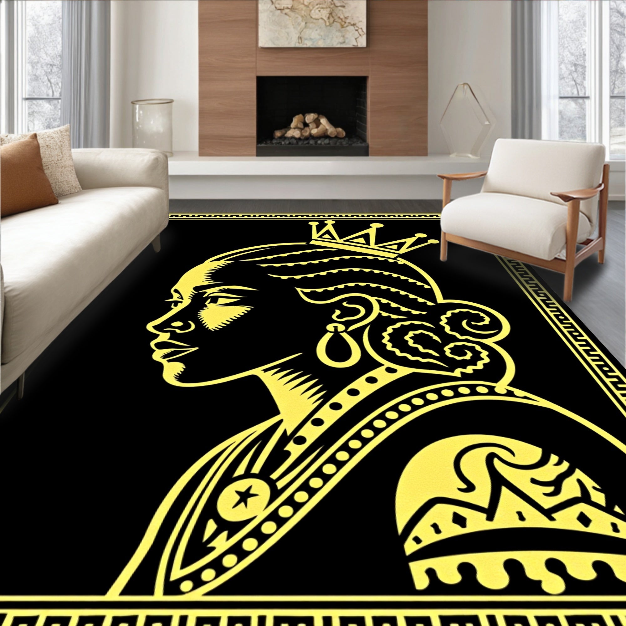 Golden Regal Portrait Pattern Rug