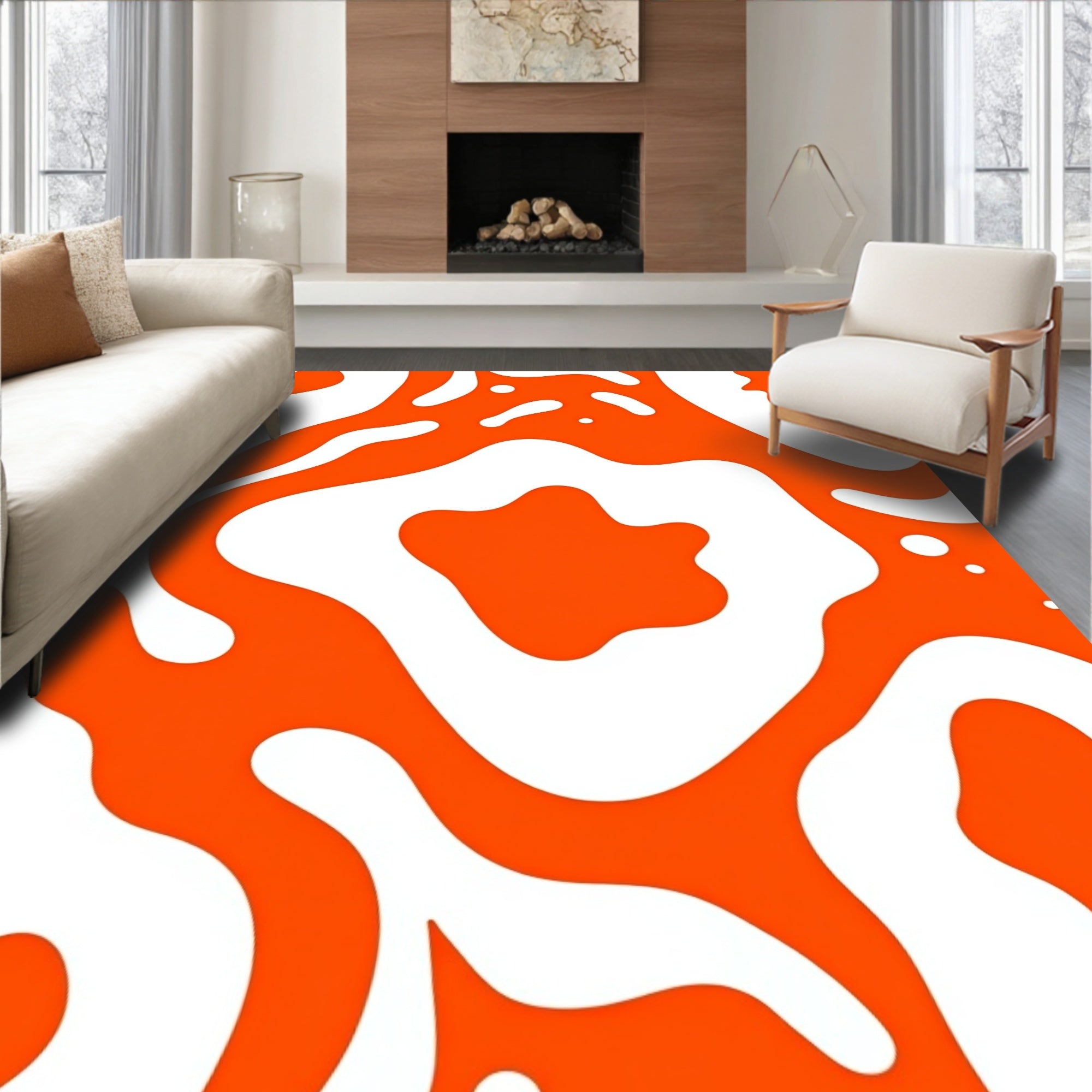 Orange and White Organic Flow Rug