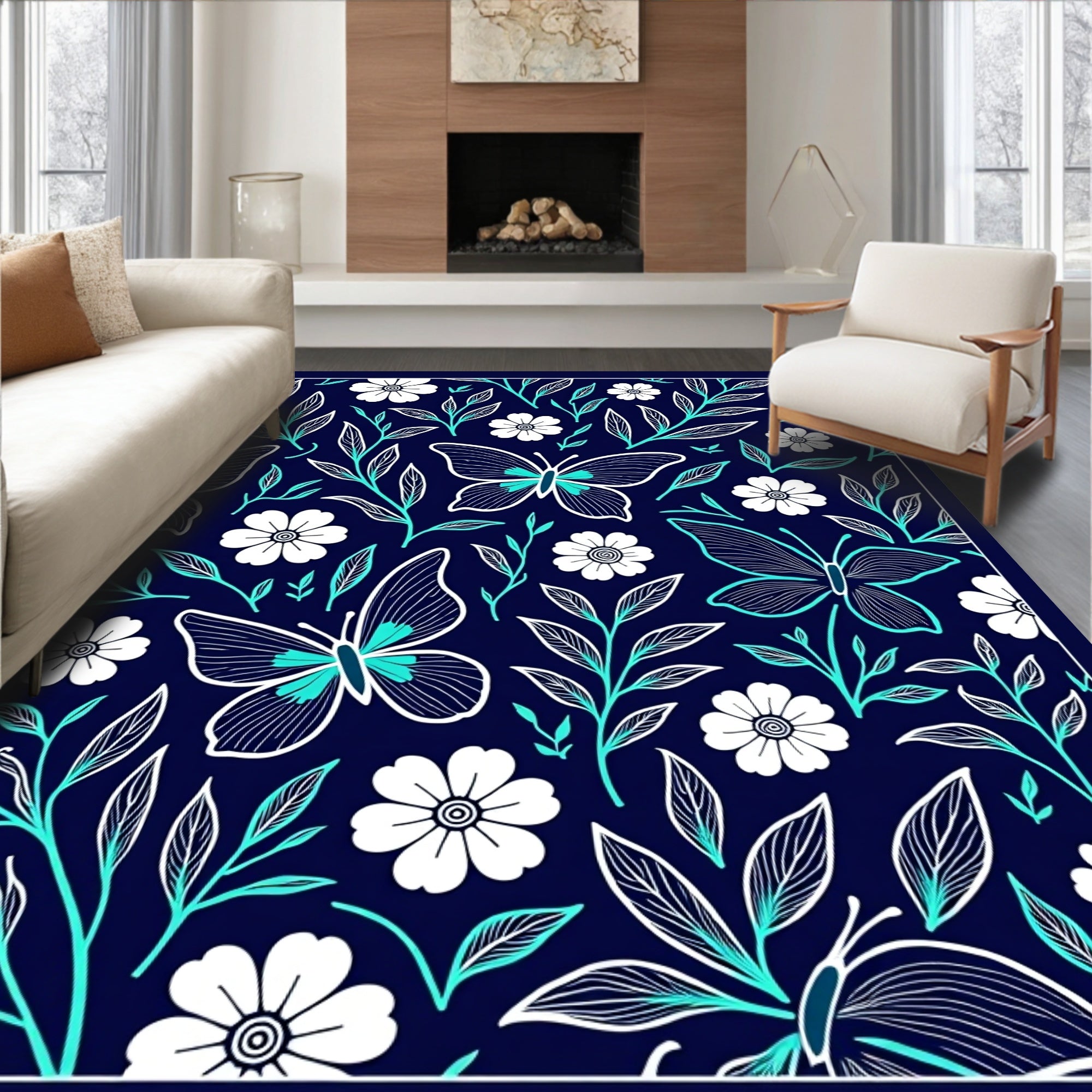 Whimsical butterflies and floral pattern Rug