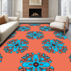 Coral Blue Mandala Pattern Rug