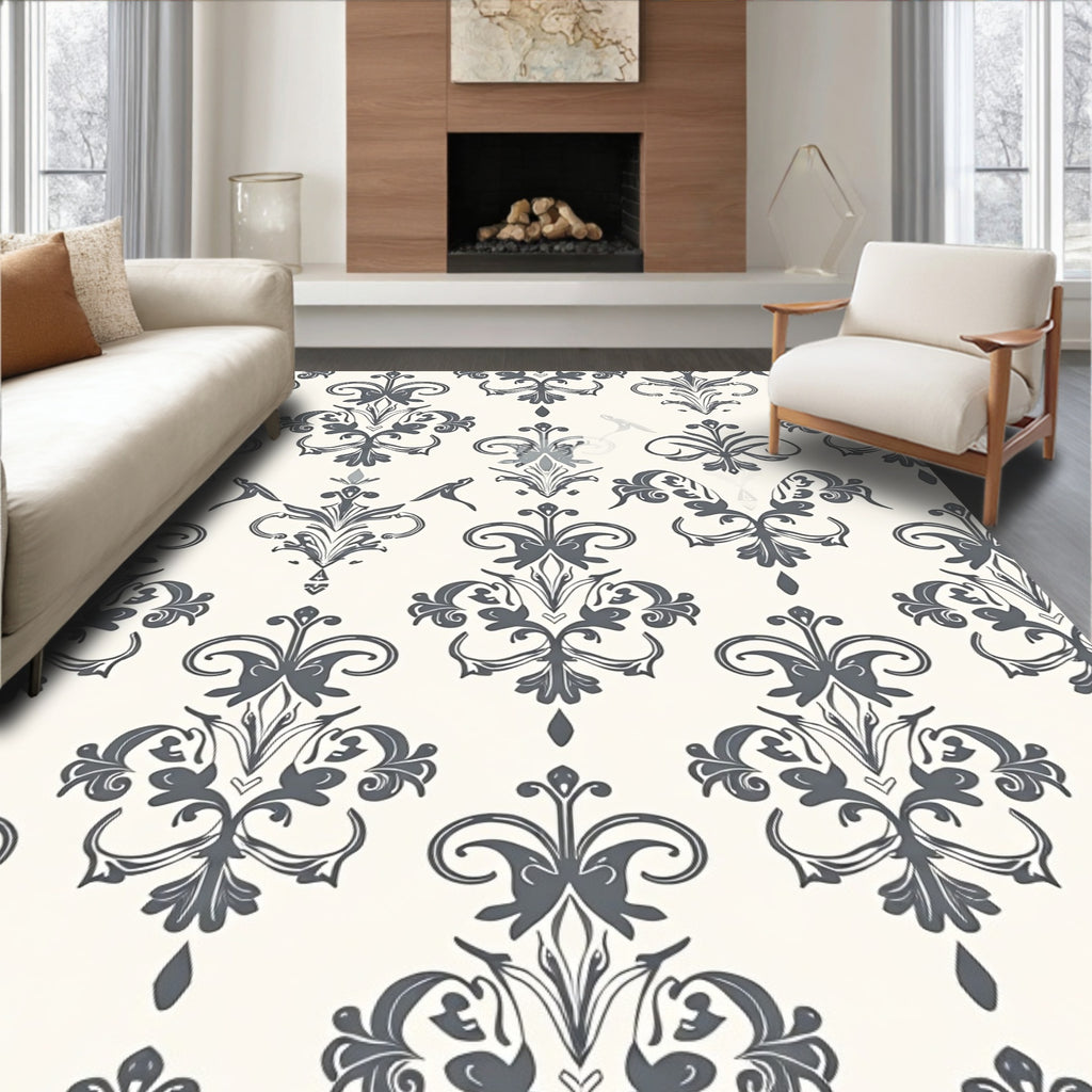 Classic Ornamental Grey and Cream Pattern Rug