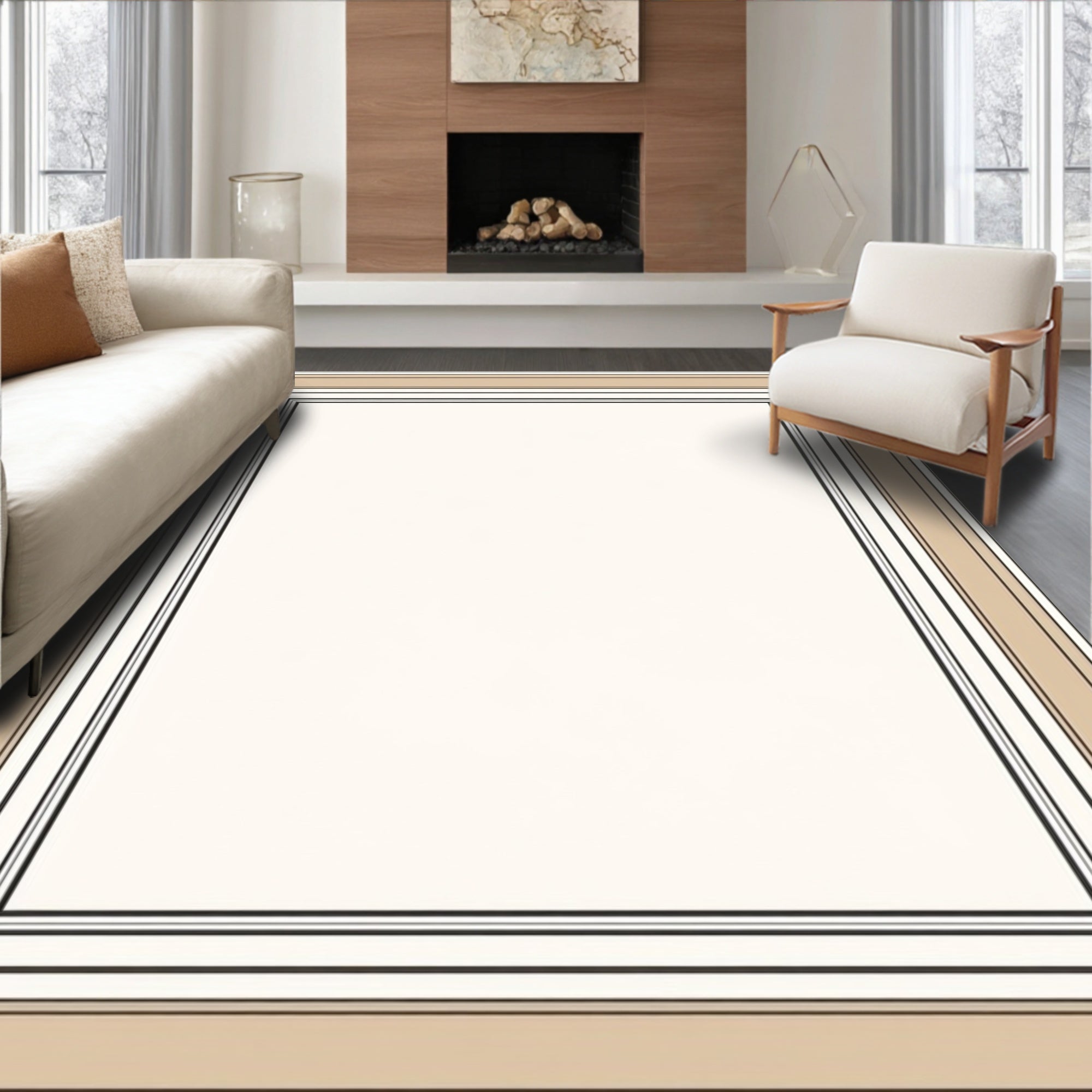 Modern Geometric Bordered Neutral Rug