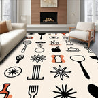 Retro Kitchenware And Flower Graphic Rug