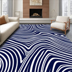 Abstract Navy White Wavy Lines Rug