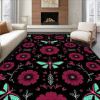 Crimson Flower Turquoise Butterfly Collage Rug