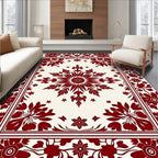 Deep Red Floral Border Medallion Design Rug
