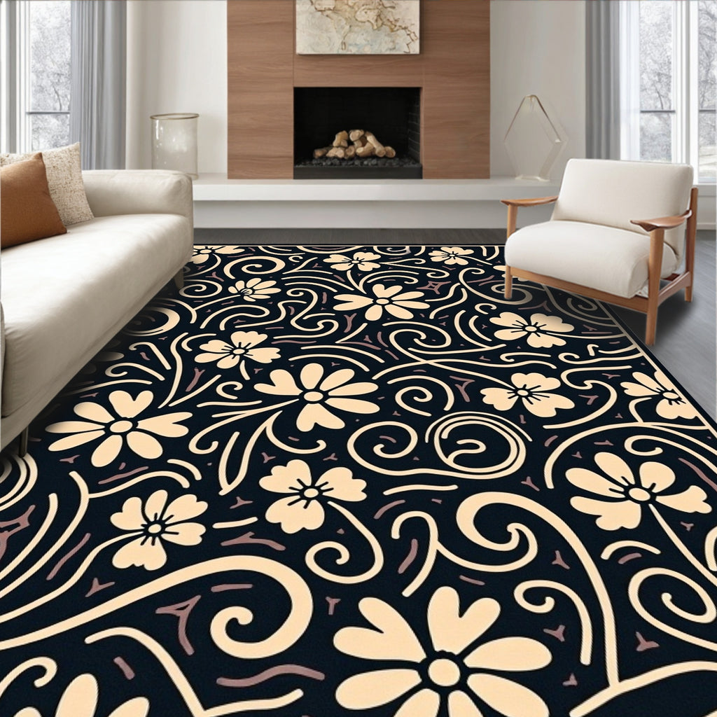 Cream Floral Swirl Pattern Rug