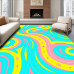 Whimsical Wavy Pink Yellow Turquoise Star Rug