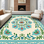 Turquoise Floral Medallion Cream Rug