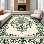 Deep Green Scrollwork Floral Medallion Rug
