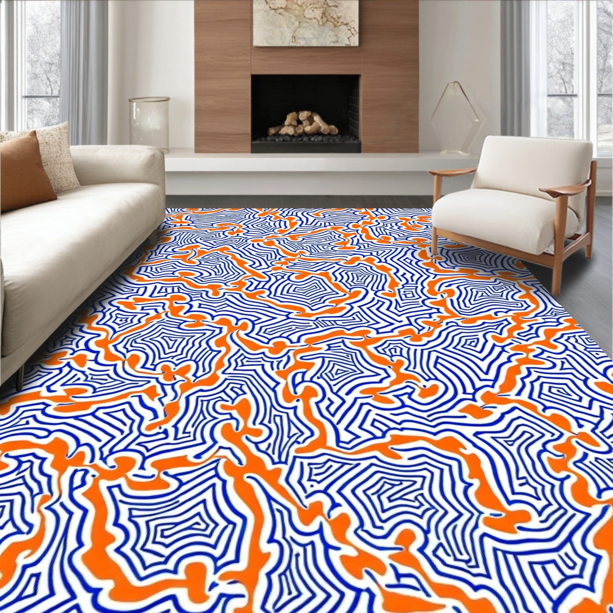 Bold Abstract Organic Line Pattern Rug
