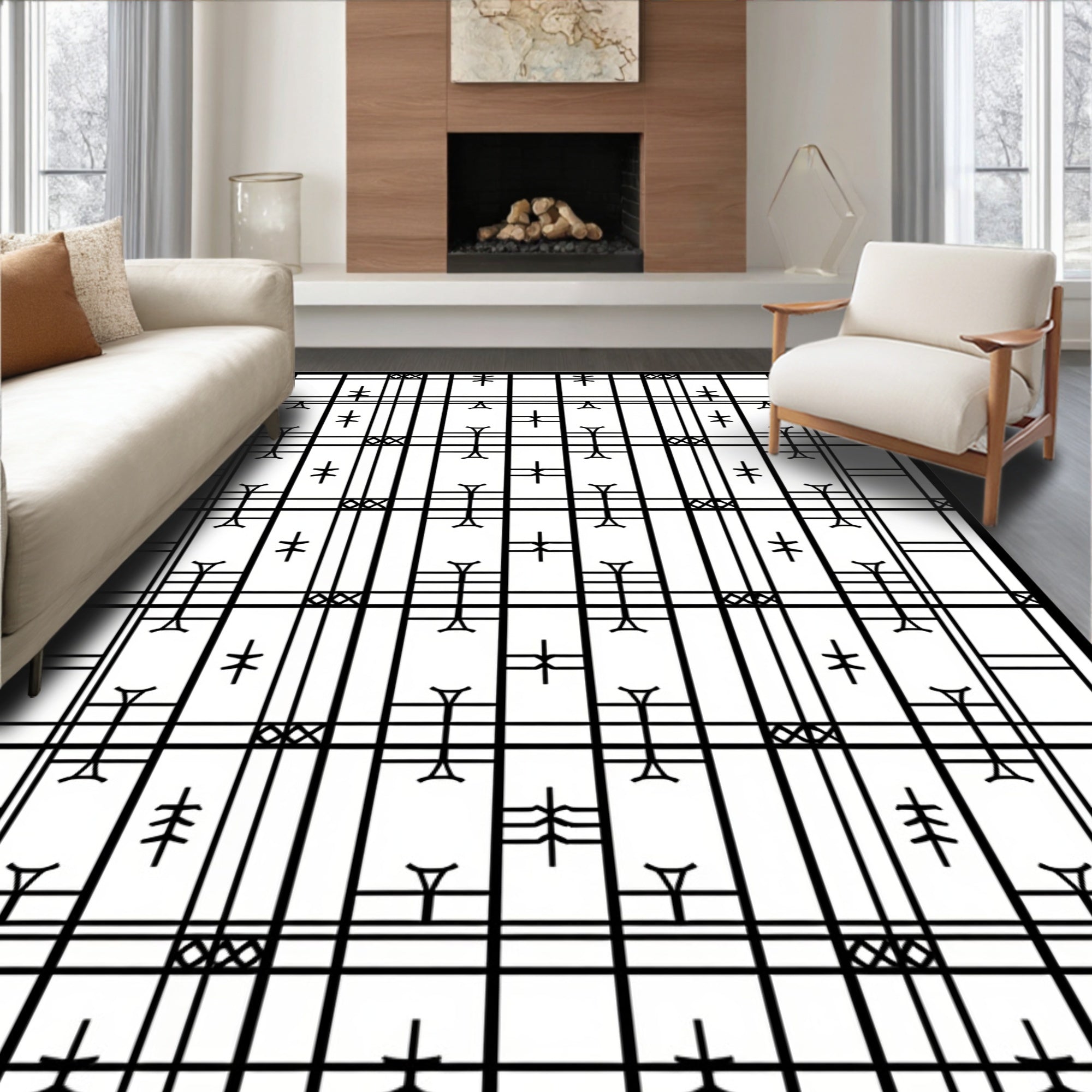 Minimalist Geometric Grid Pattern Rug