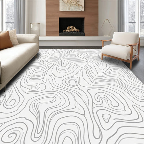 Abstract Grey Contour Organic Pattern Rug