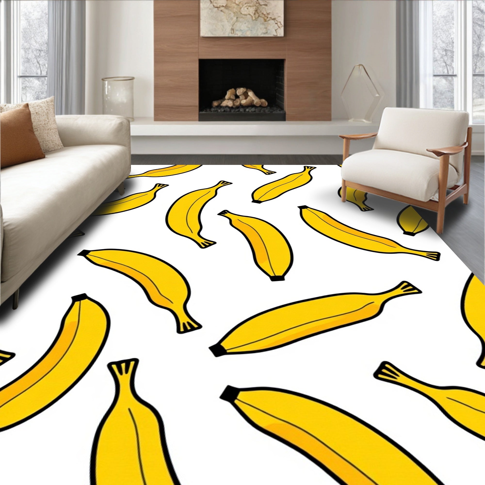 Yellow Fruit Pop Art Banana Print Rug