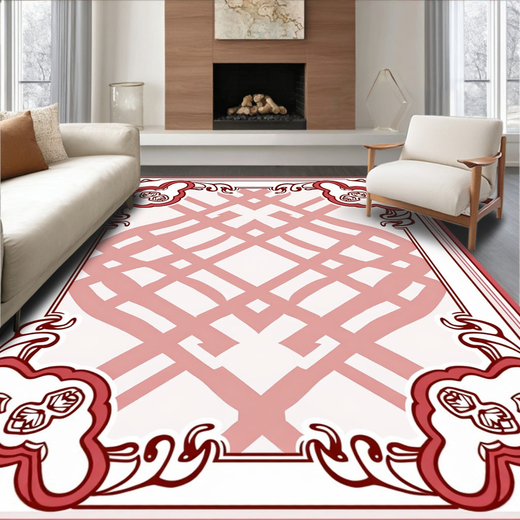 Art Nouveau Floral Red White Design Rug