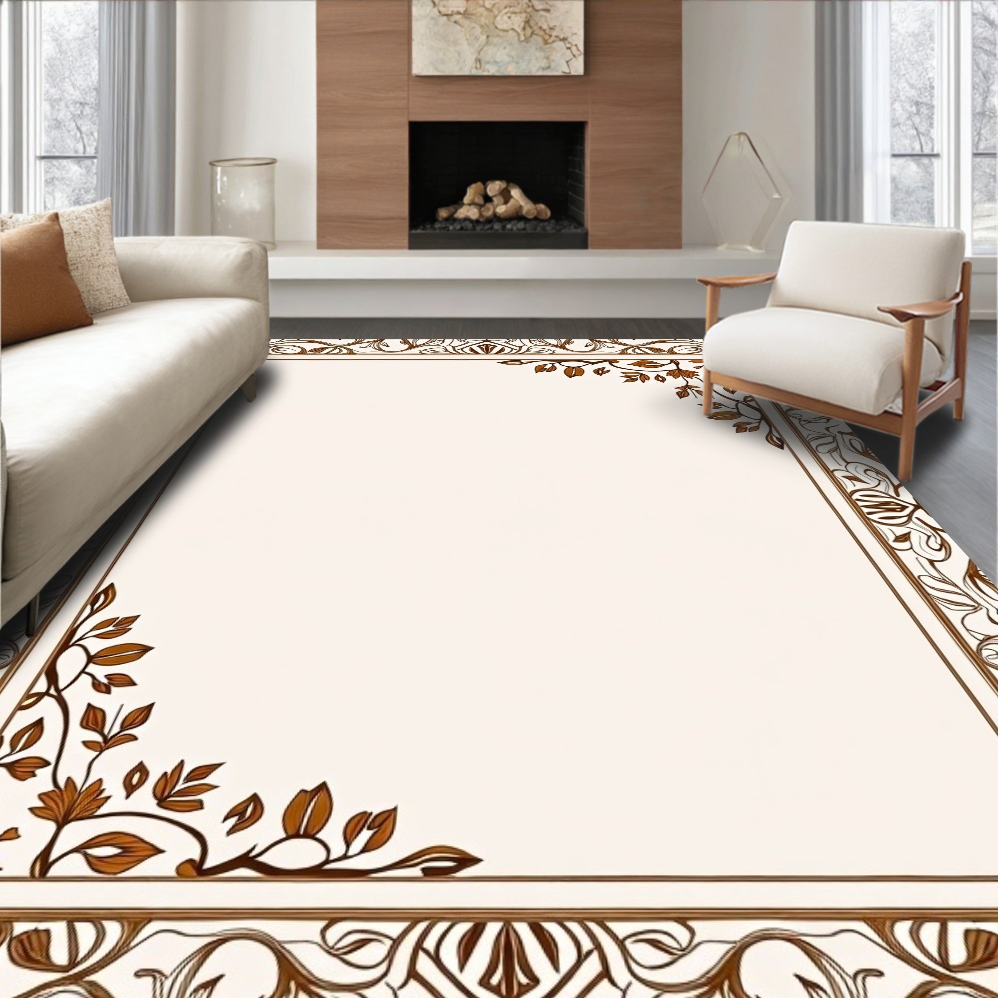 Elegant Floral Branch Scrollwork Design Rug