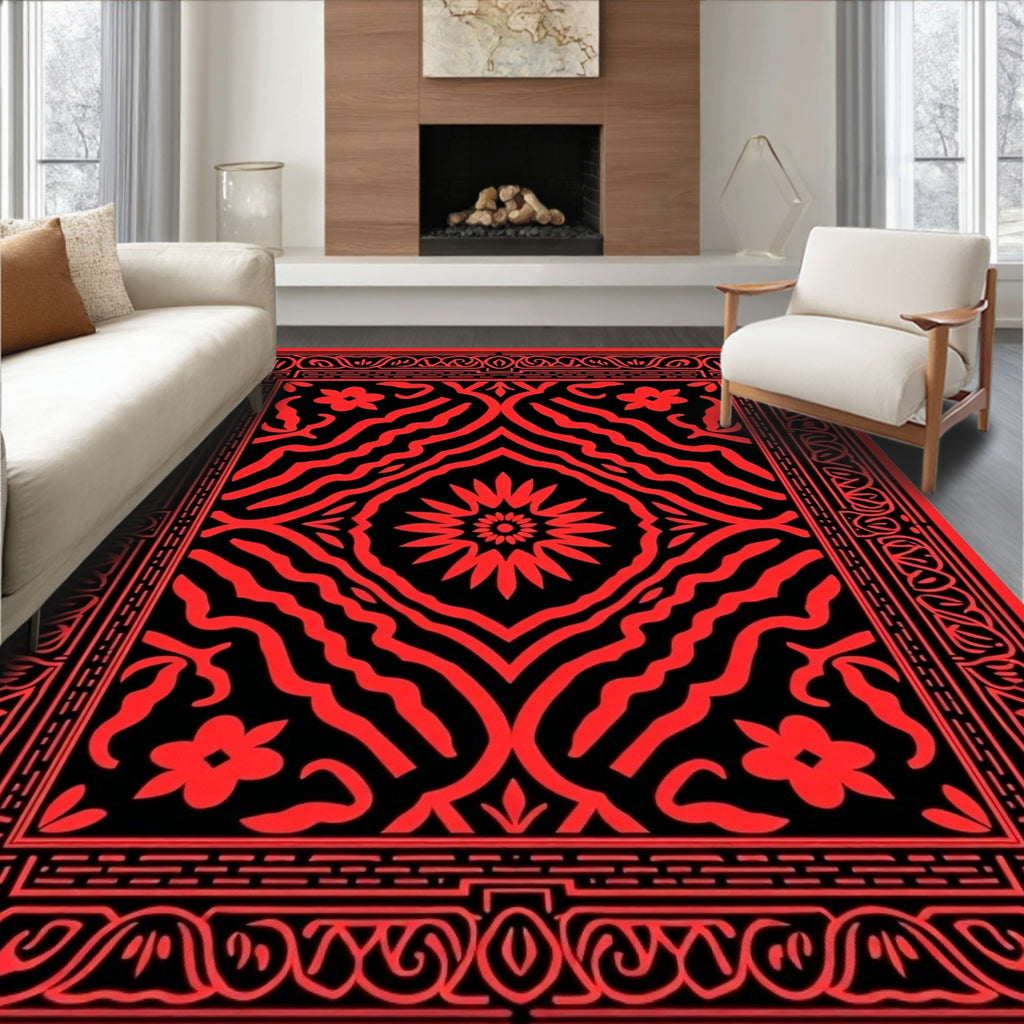 Bold Abstract Floral Frame Rug