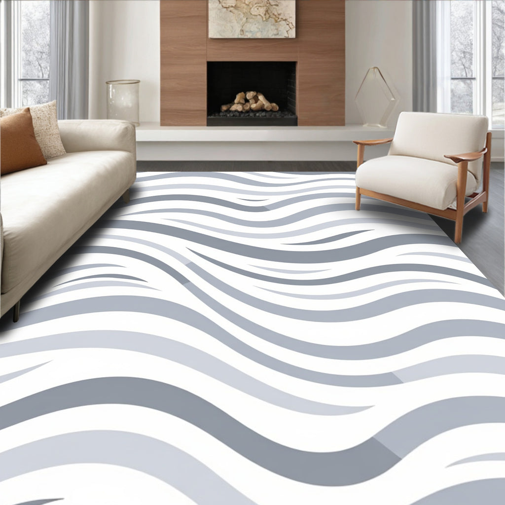 Curved Gentle Gray Stripe Pattern Rug