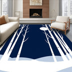 Midnight Birch Trees Winter Scene Rug