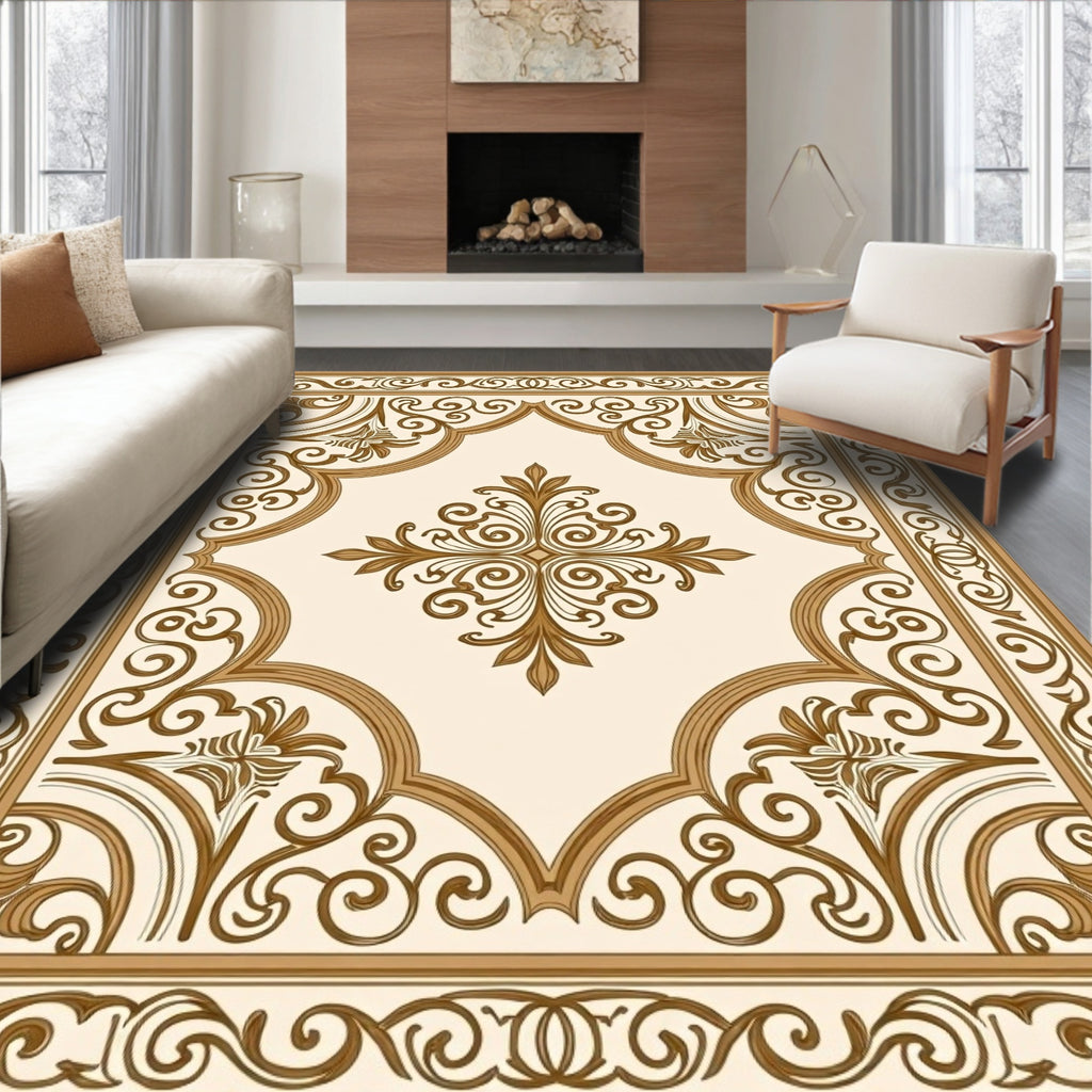 Elegant Golden Scrollwork Medallion Design Rug