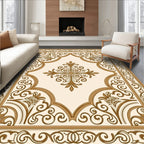 Elegant Golden Scrollwork Medallion Design Rug