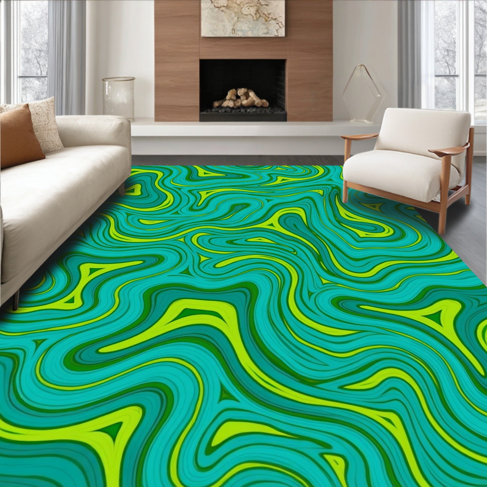 Turquoise Lime Swirl Pattern Rug