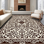 Ornate Dark Floral Swirl Pattern Rug