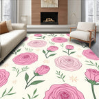 Pink Roses Botanical Pattern Rug