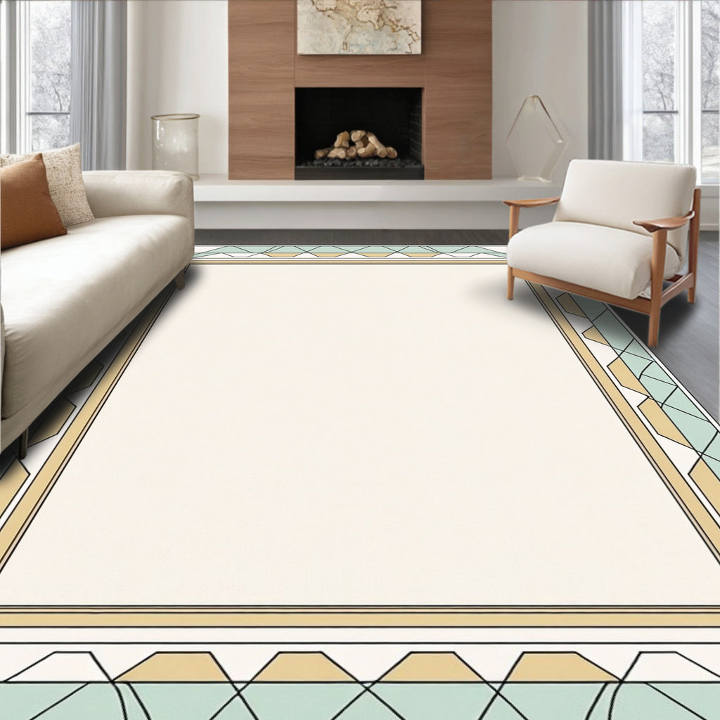 Geometric Mint Gold Contemporary Border Rug