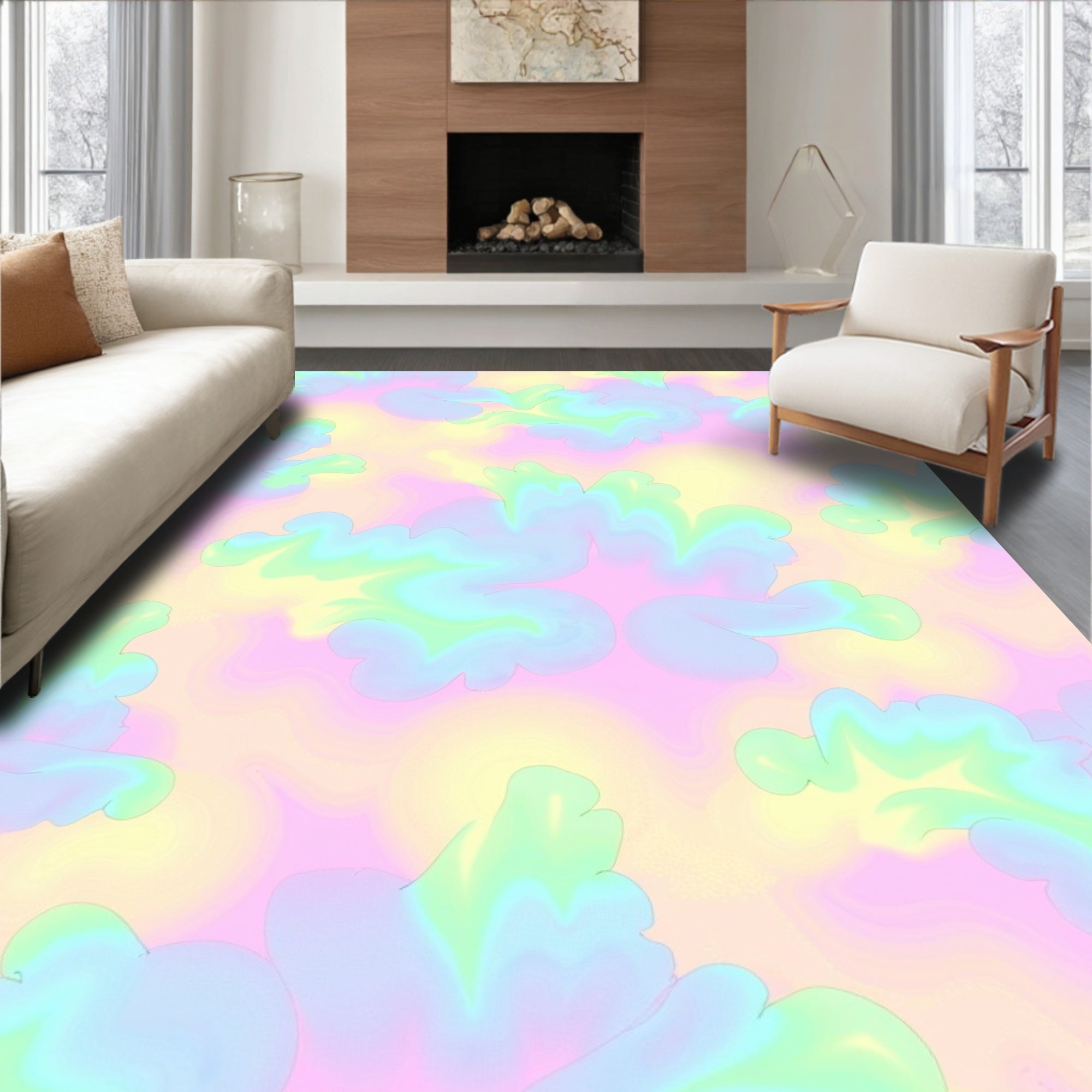 Dreamy Cloud Pastel Swirl Design Rug