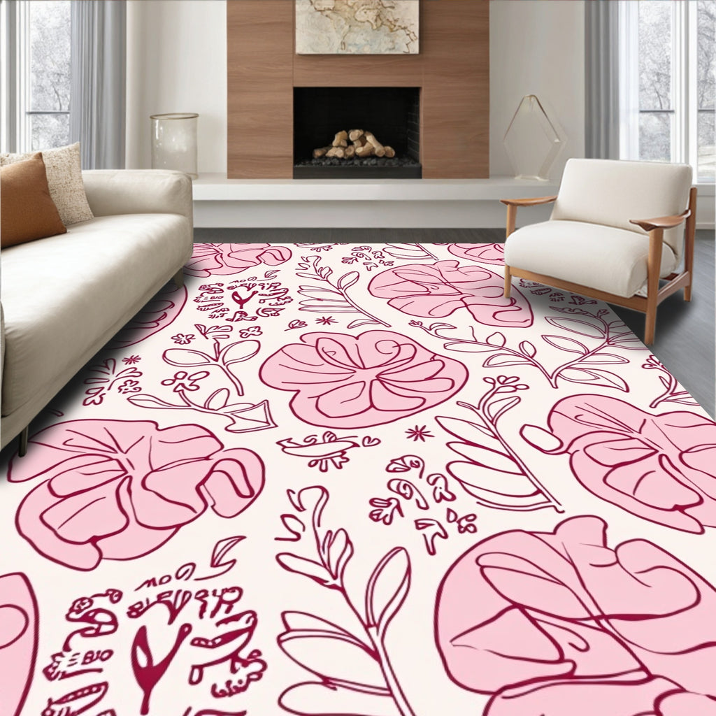 Whimsical Floral Outline Pattern Rug
