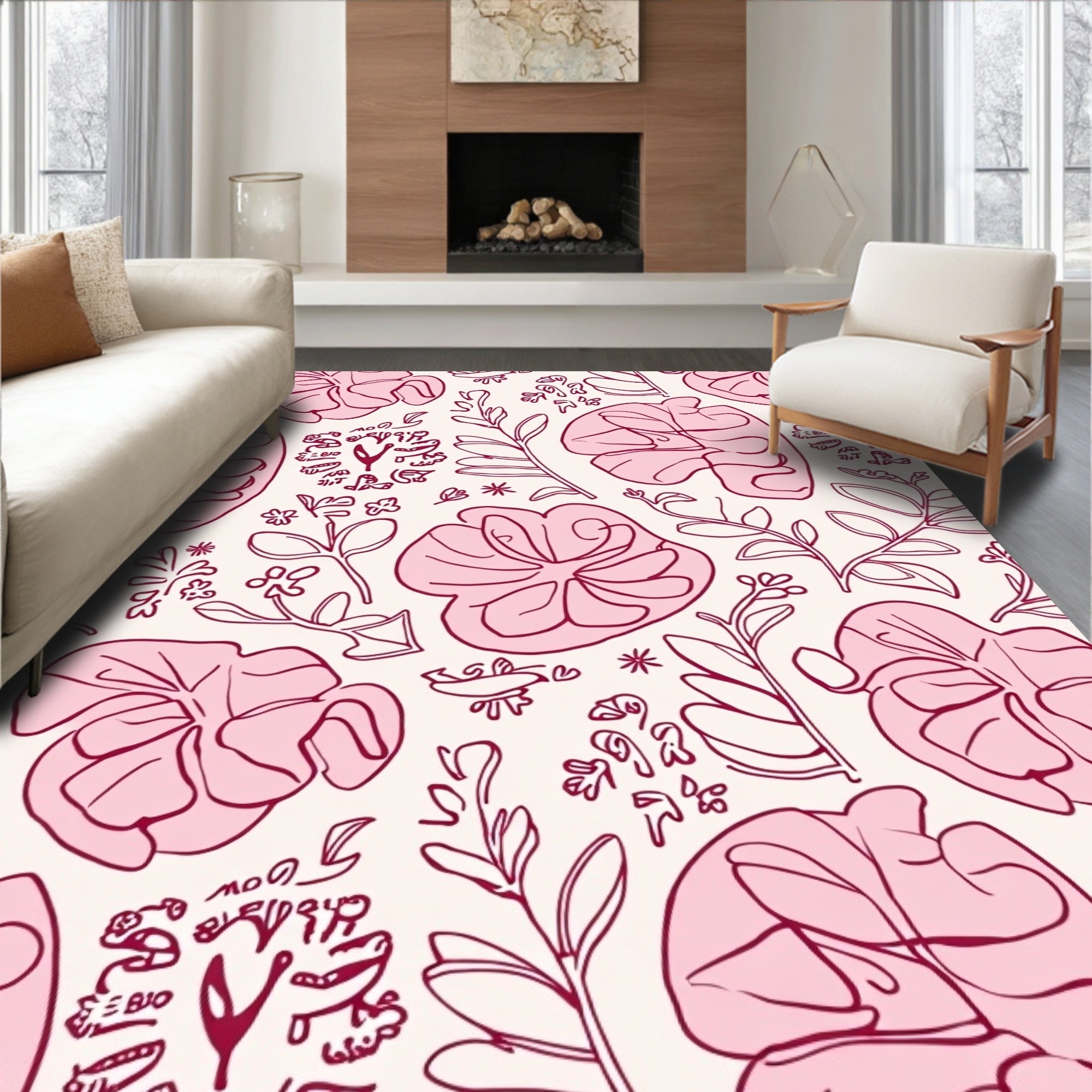Whimsical Floral Outline Pattern Rug