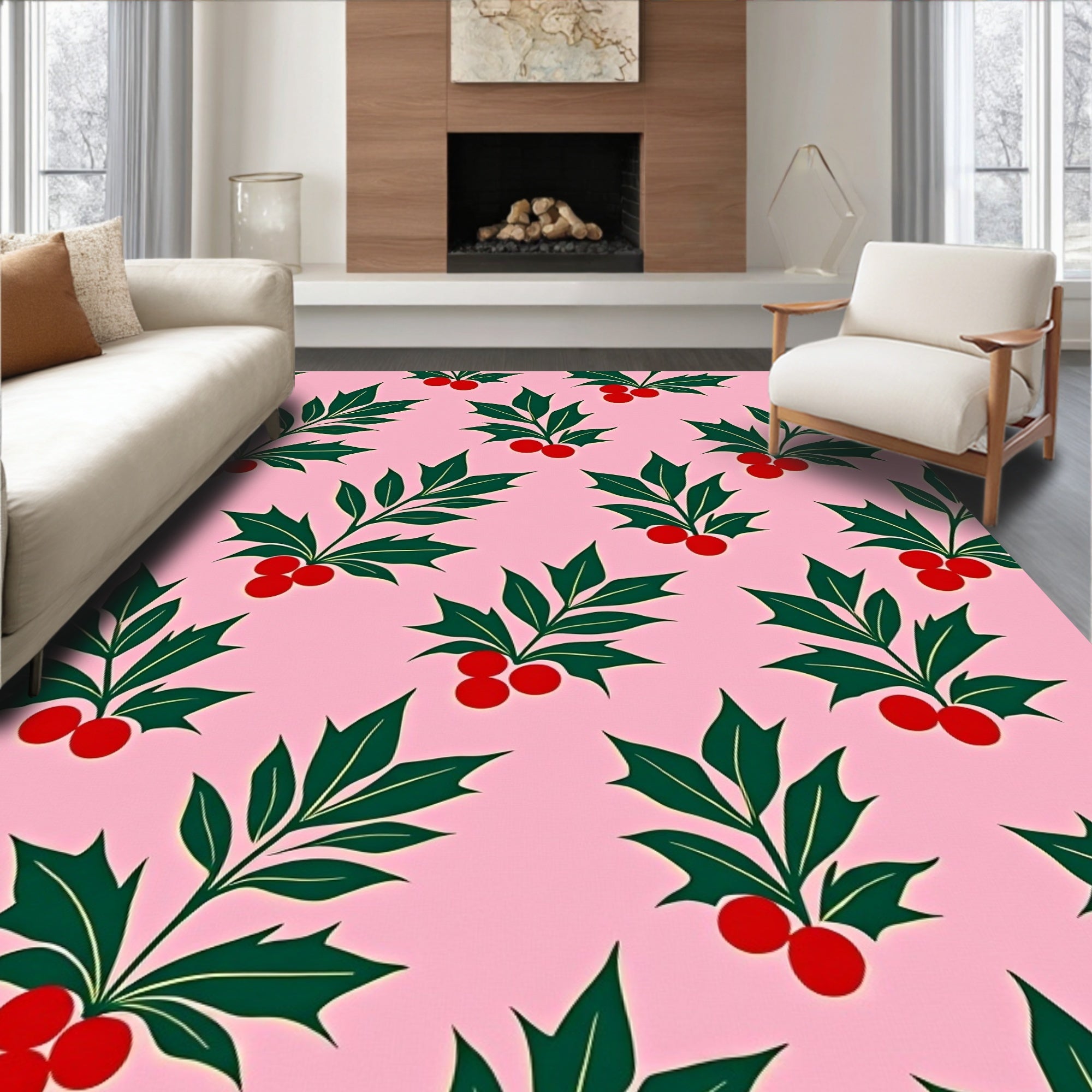 Pink Holly Berry Foliage Rug