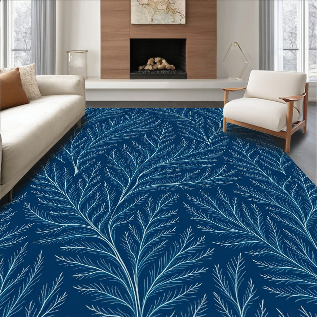 Elegant Winter Frost Branch Pattern Rug