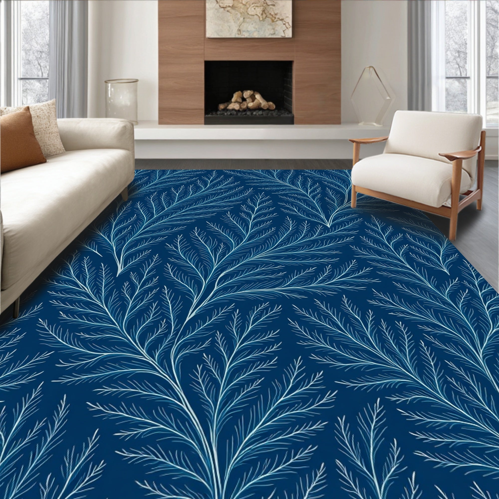 Elegant Winter Frost Branch Pattern Rug